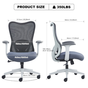 VOFFOV® Mesh Back Desk Chair for Home & Office Adjustable Lumbar Support,Gray