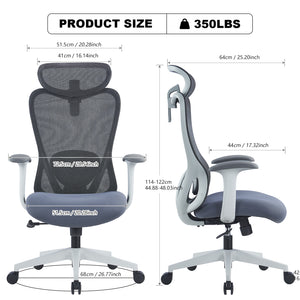 VOFFOV® Mesh Computer Chair with Adjustable Lumbar Support and Height,Gray