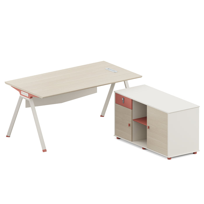 VOFFOV® Rectangular Executive Desk with Side Cabinet