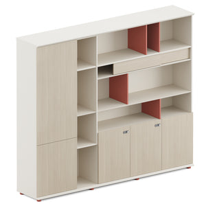 VOFFOV® Tall Bookcase with Doors, Open Shelf and Storage Cabinet