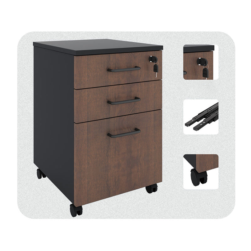 VOFFOV Rolling Mobile Under Desk Brown Vertical Filing Cabinet with D